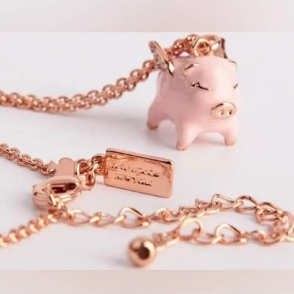 Authentic Kate Spade Cute Necklace Drop Flying Pig Lever Back Pink & Rose Gold
